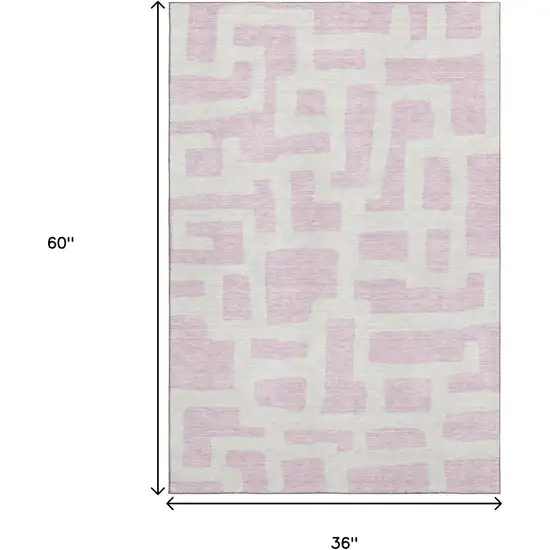 Pink And Ivory Abstract Geometric Washable Area Rug With UV Protection Photo 3