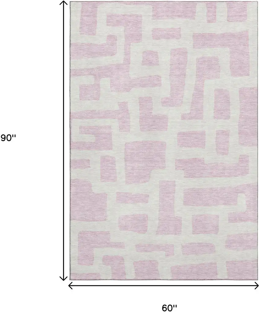 Pink And Ivory Abstract Geometric Washable Area Rug With UV Protection Photo 3