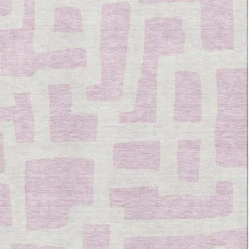 Pink And Ivory Abstract Geometric Washable Area Rug With UV Protection Photo 3