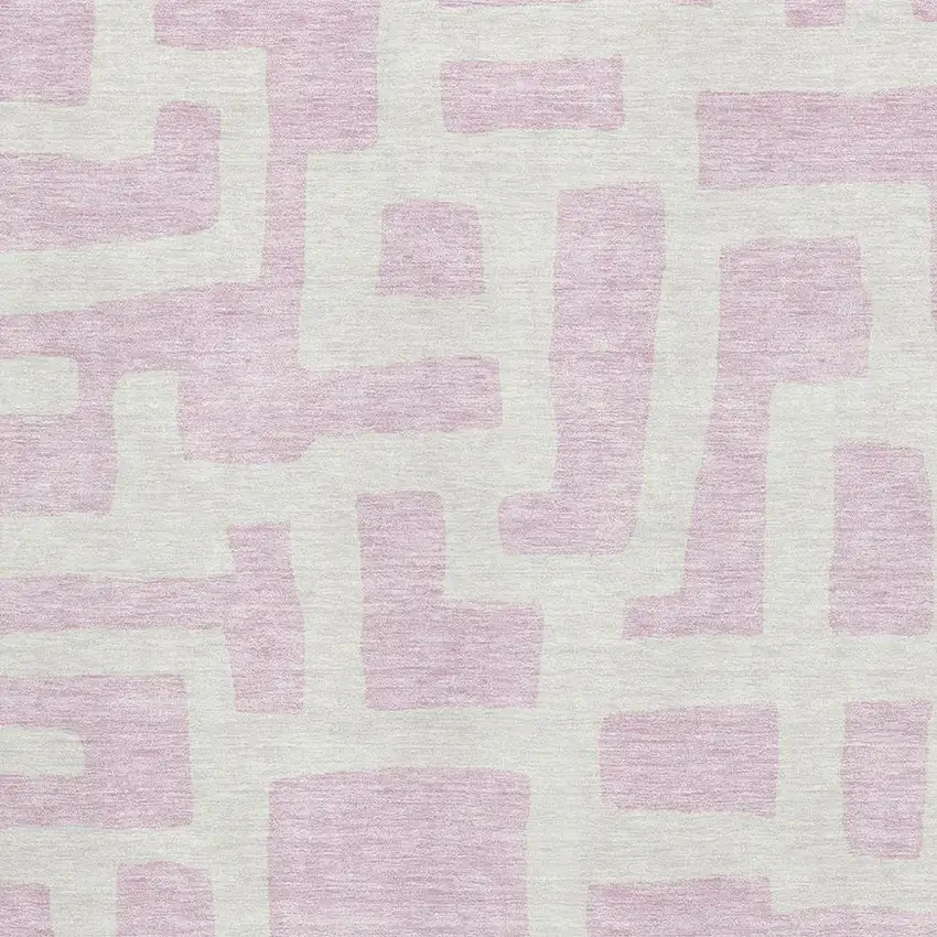 Pink And Ivory Abstract Geometric Washable Area Rug With UV Protection Photo 3