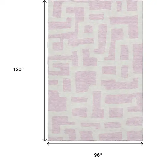 Pink And Ivory Abstract Geometric Washable Area Rug With UV Protection Photo 3