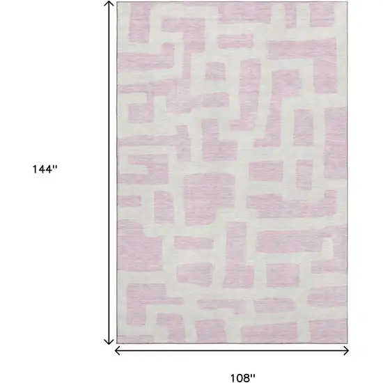 Pink And Ivory Abstract Geometric Washable Area Rug With UV Protection Photo 3