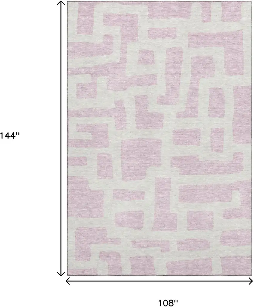 Pink And Ivory Abstract Geometric Washable Area Rug With UV Protection Photo 3