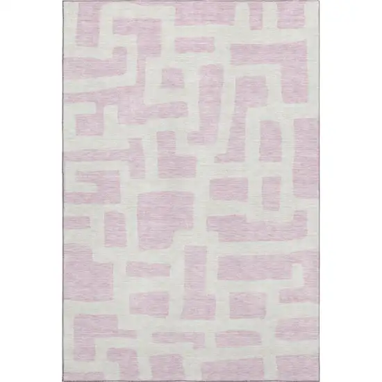 Pink And Ivory Abstract Geometric Washable Area Rug With UV Protection Photo 1