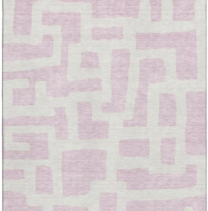 Pink And Ivory Abstract Geometric Washable Area Rug With UV Protection Photo 4