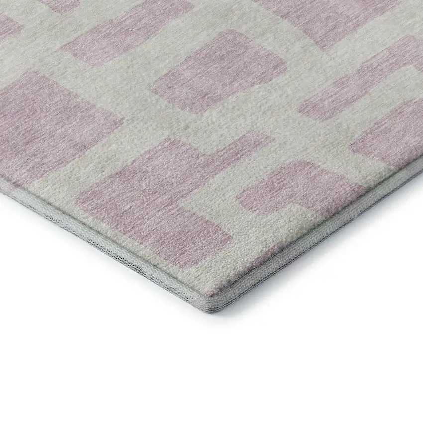 Pink And Ivory Abstract Geometric Washable Area Rug With UV Protection Photo 8