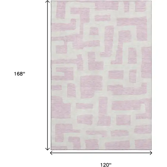 Pink And Ivory Abstract Geometric Washable Area Rug With UV Protection Photo 3