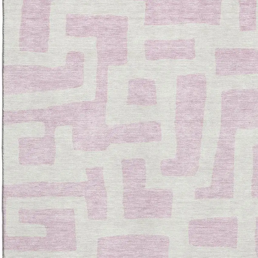 Pink And Ivory Abstract Geometric Washable Area Rug With UV Protection Photo 3