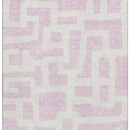 Pink And Ivory Abstract Geometric Washable Area Rug With UV Protection Photo 4
