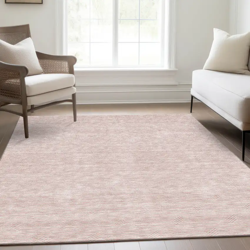 Pink And Ivory Abstract Geometric Washable Area Rug With UV Protection Photo 6