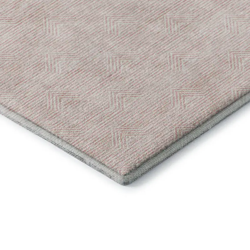 Pink And Ivory Abstract Geometric Washable Area Rug With UV Protection Photo 8
