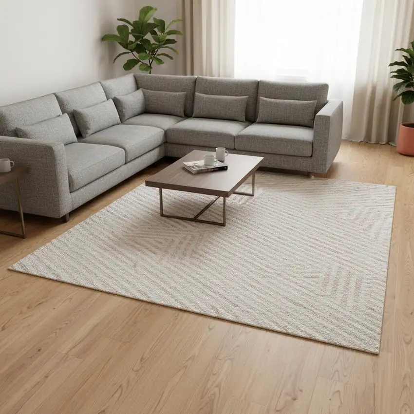 Pink And Ivory Abstract Geometric Washable Area Rug With UV Protection Photo 2