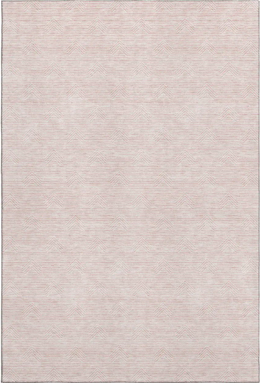 Pink And Ivory Abstract Geometric Washable Area Rug With UV Protection Photo 6
