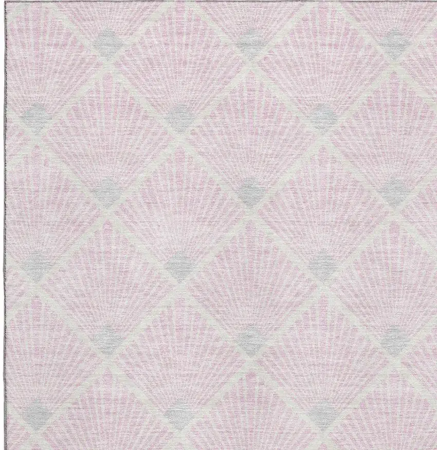 Pink And Ivory Abstract Geometric Washable Area Rug With UV Protection Photo 3