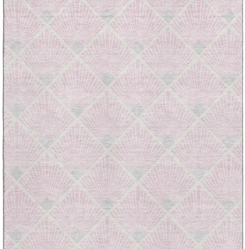Pink And Ivory Abstract Geometric Washable Area Rug With UV Protection Photo 4
