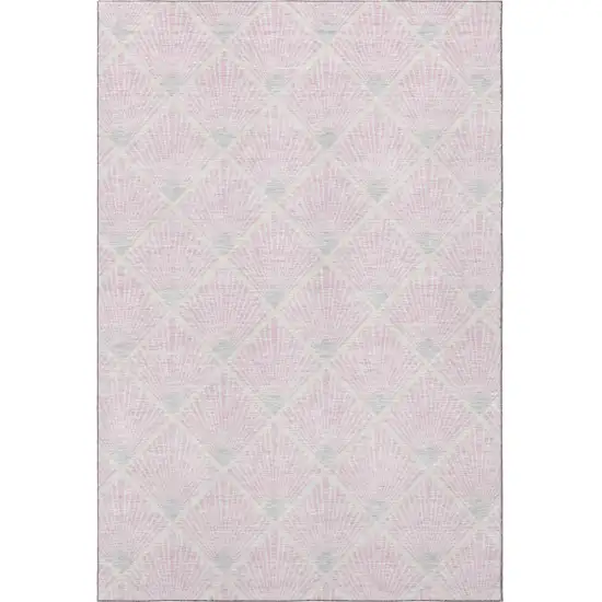 Pink And Ivory Abstract Geometric Washable Area Rug With UV Protection Photo 4