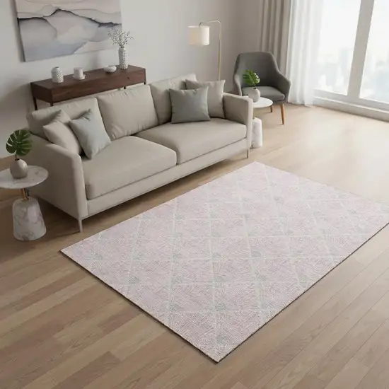 Pink And Ivory Abstract Geometric Washable Area Rug With UV Protection Photo 2