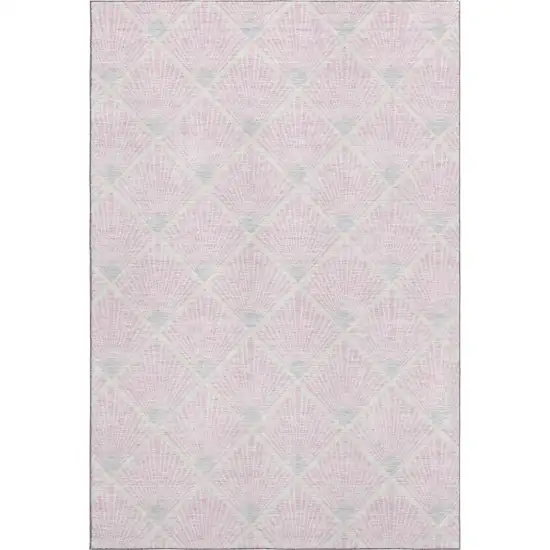 Pink And Ivory Abstract Geometric Washable Area Rug With UV Protection Photo 1