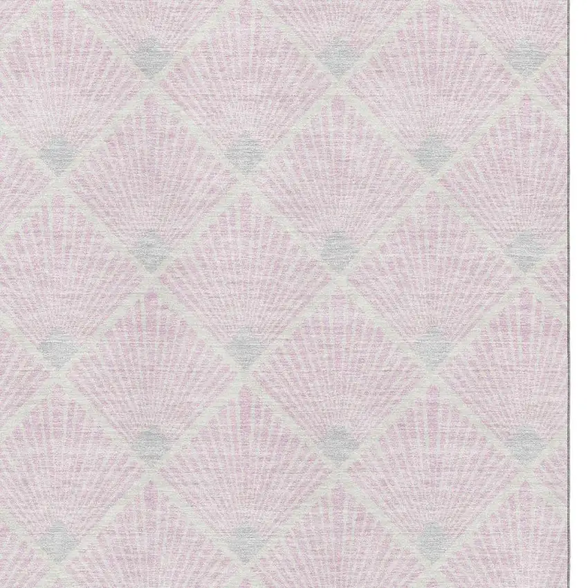 Pink And Ivory Abstract Geometric Washable Area Rug With UV Protection Photo 3