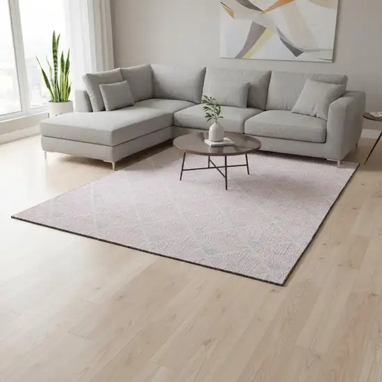 Pink And Ivory Abstract Geometric Washable Area Rug With UV Protection Photo 2