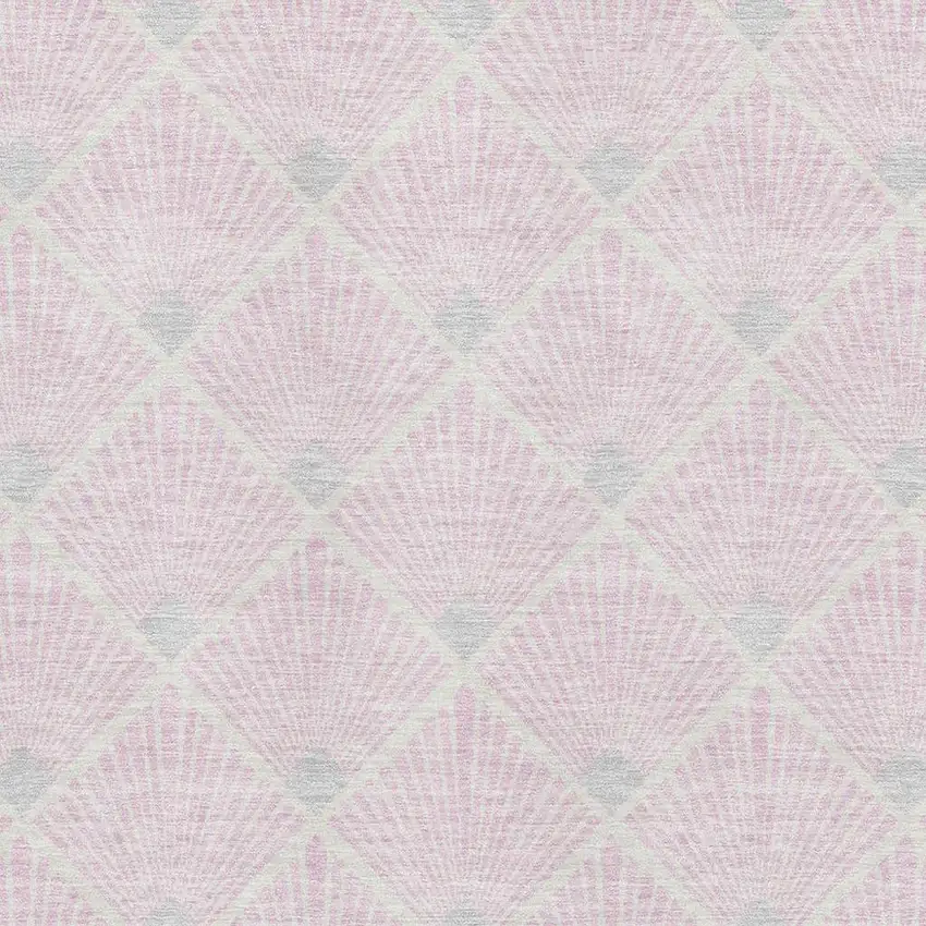 Pink And Ivory Abstract Geometric Washable Area Rug With UV Protection Photo 3