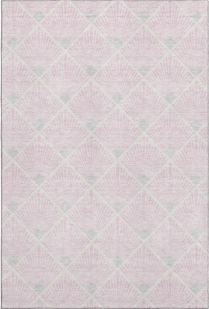 Pink And Ivory Abstract Geometric Washable Area Rug With UV Protection Photo 1