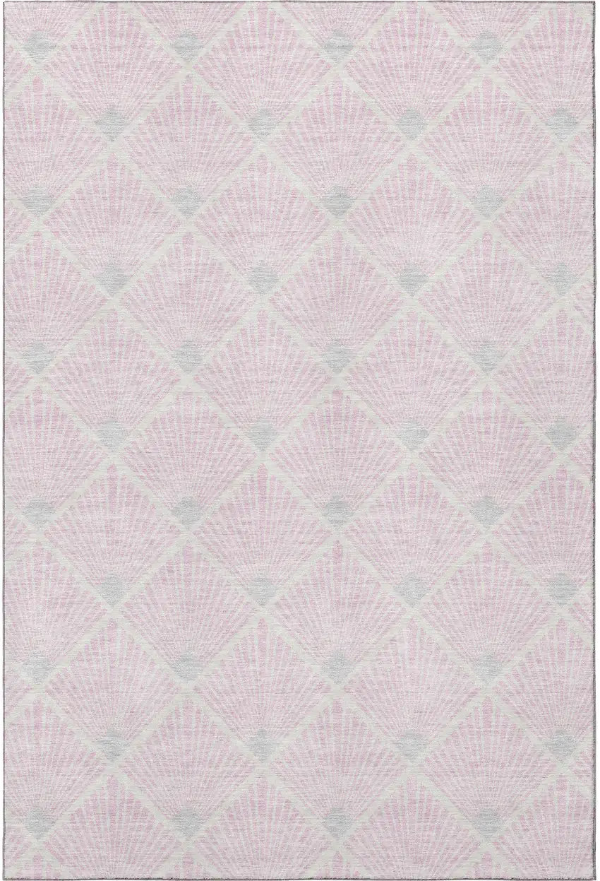 Pink And Ivory Abstract Geometric Washable Area Rug With UV Protection Photo 4