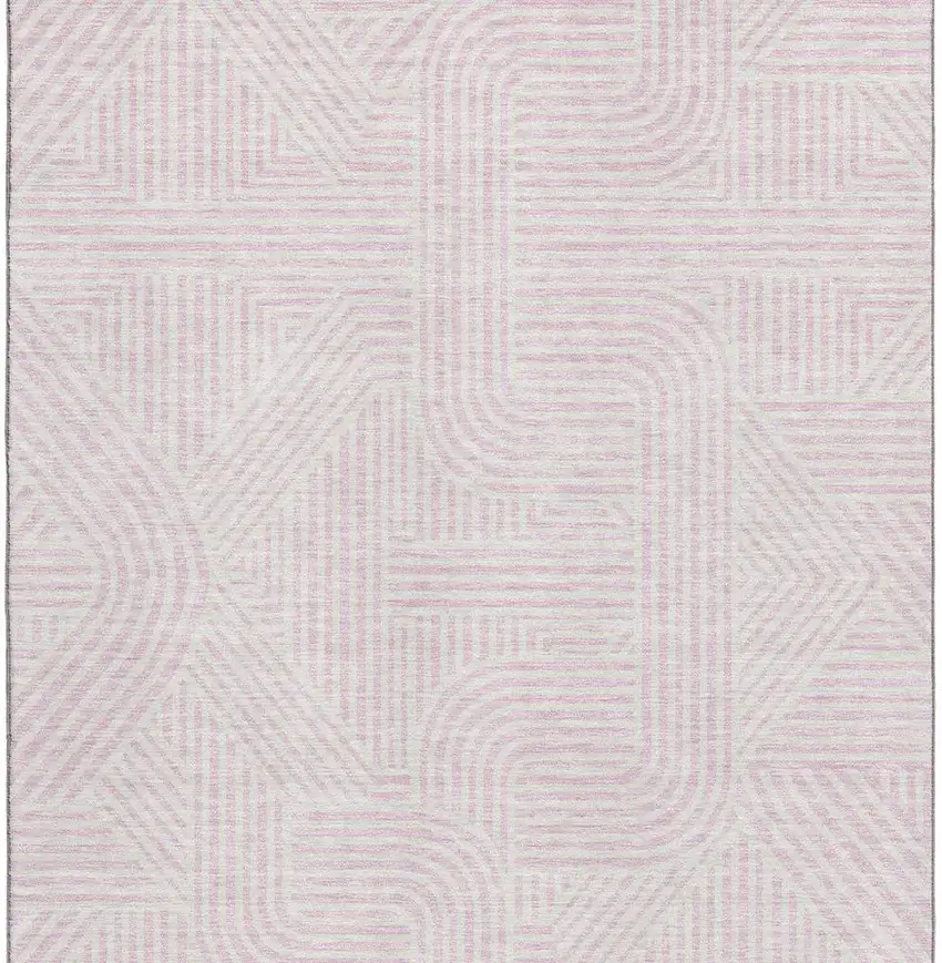 Pink And Ivory Abstract Geometric Washable Area Rug With UV Protection Photo 2