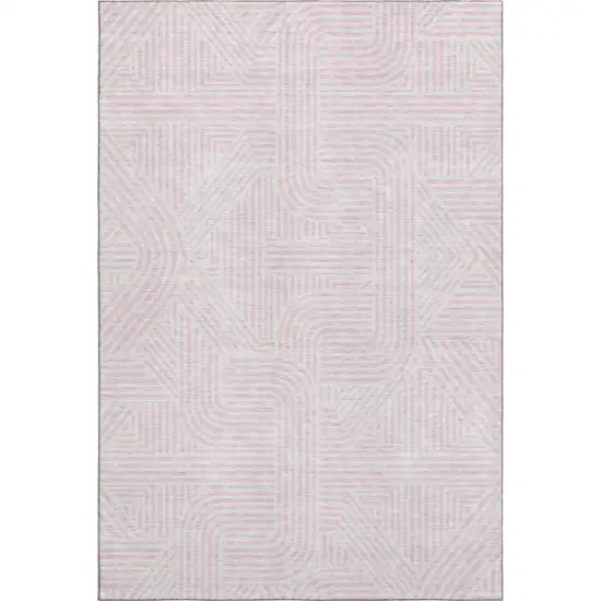 Pink And Ivory Abstract Geometric Washable Area Rug With UV Protection Photo 2