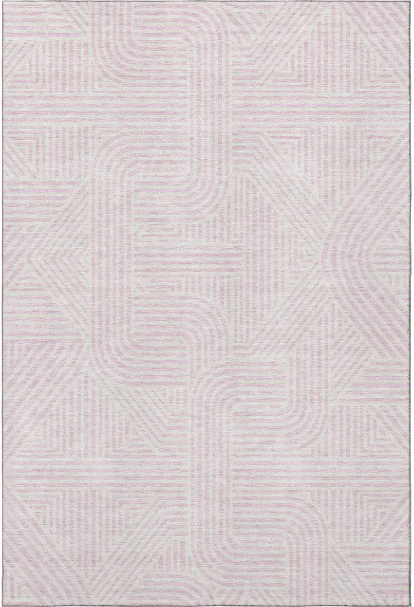 Pink And Ivory Abstract Geometric Washable Area Rug With UV Protection Photo 3