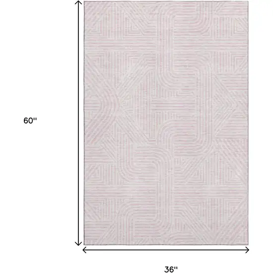Pink And Ivory Abstract Geometric Washable Area Rug With UV Protection Photo 3