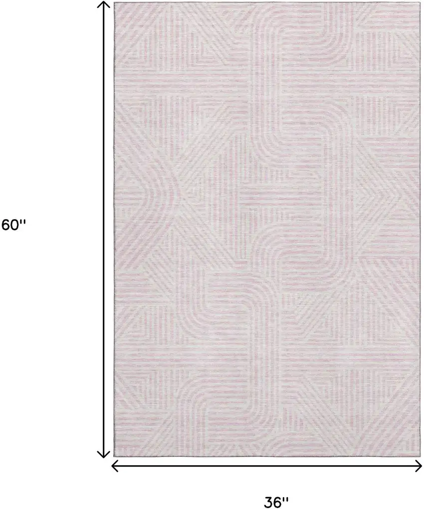 Pink And Ivory Abstract Geometric Washable Area Rug With UV Protection Photo 3