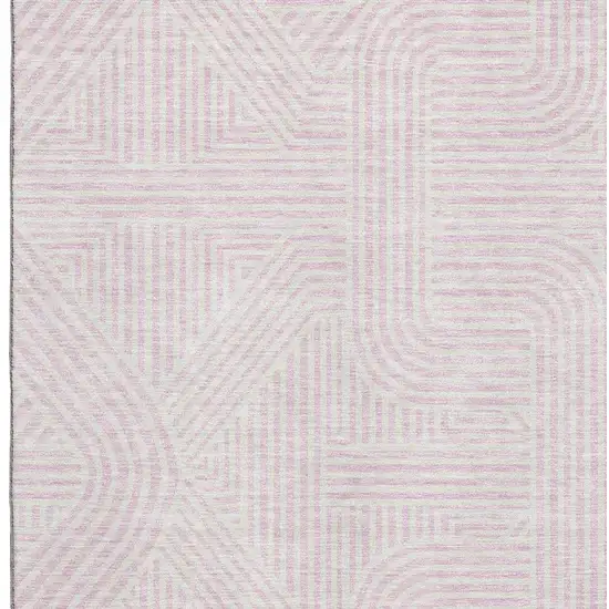 Pink And Ivory Abstract Geometric Washable Area Rug With UV Protection Photo 2