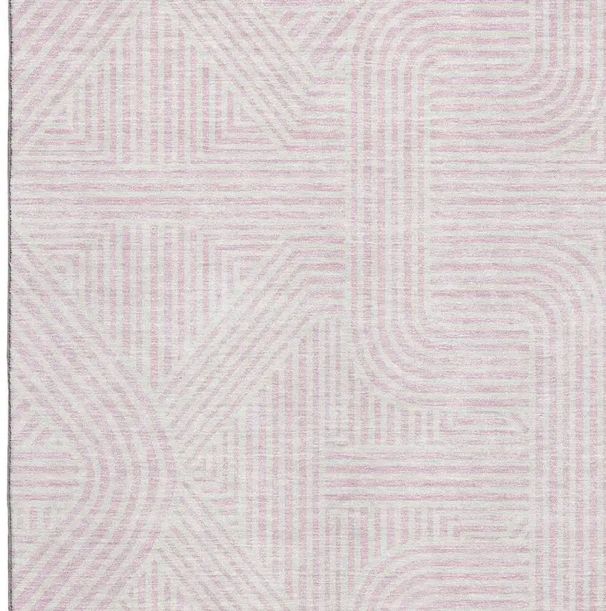 Pink And Ivory Abstract Geometric Washable Area Rug With UV Protection Photo 2