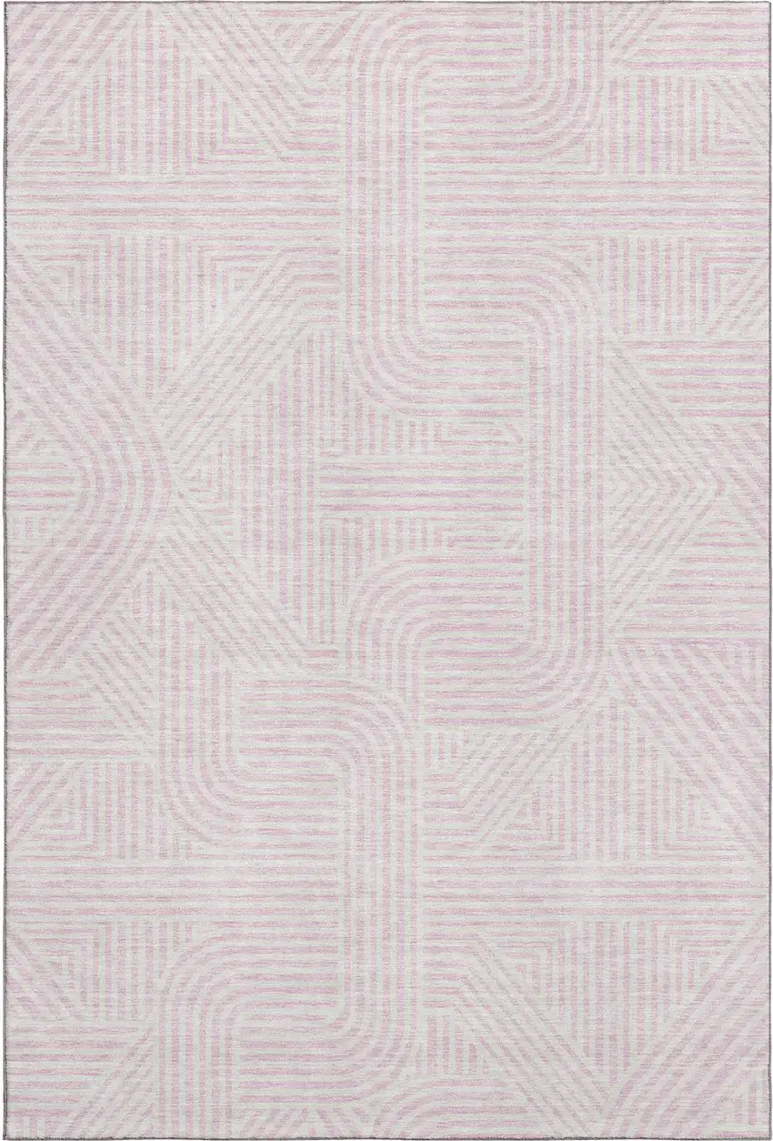 Pink And Ivory Abstract Geometric Washable Area Rug With UV Protection Photo 1