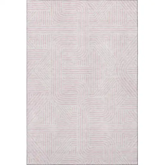 Pink And Ivory Abstract Geometric Washable Area Rug With UV Protection Photo 2