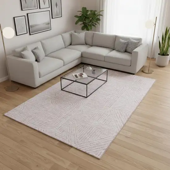 Pink And Ivory Abstract Geometric Washable Area Rug With UV Protection Photo 2