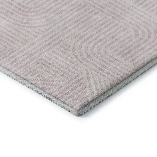 Pink And Ivory Abstract Geometric Washable Area Rug With UV Protection Photo 6