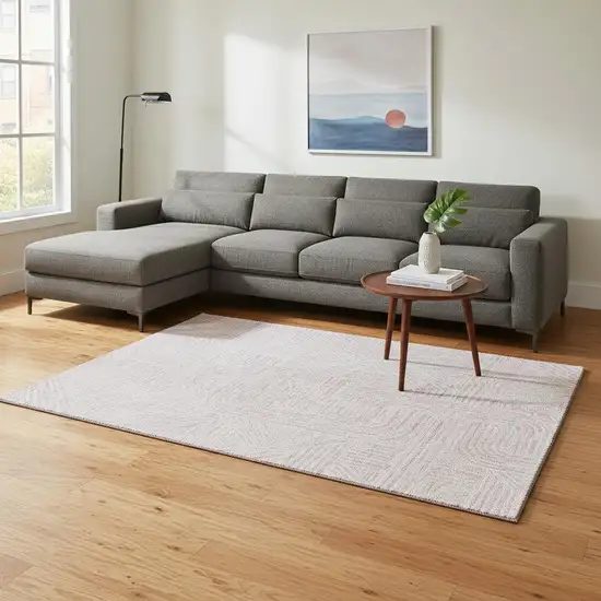 Pink And Ivory Abstract Geometric Washable Area Rug With UV Protection Photo 2