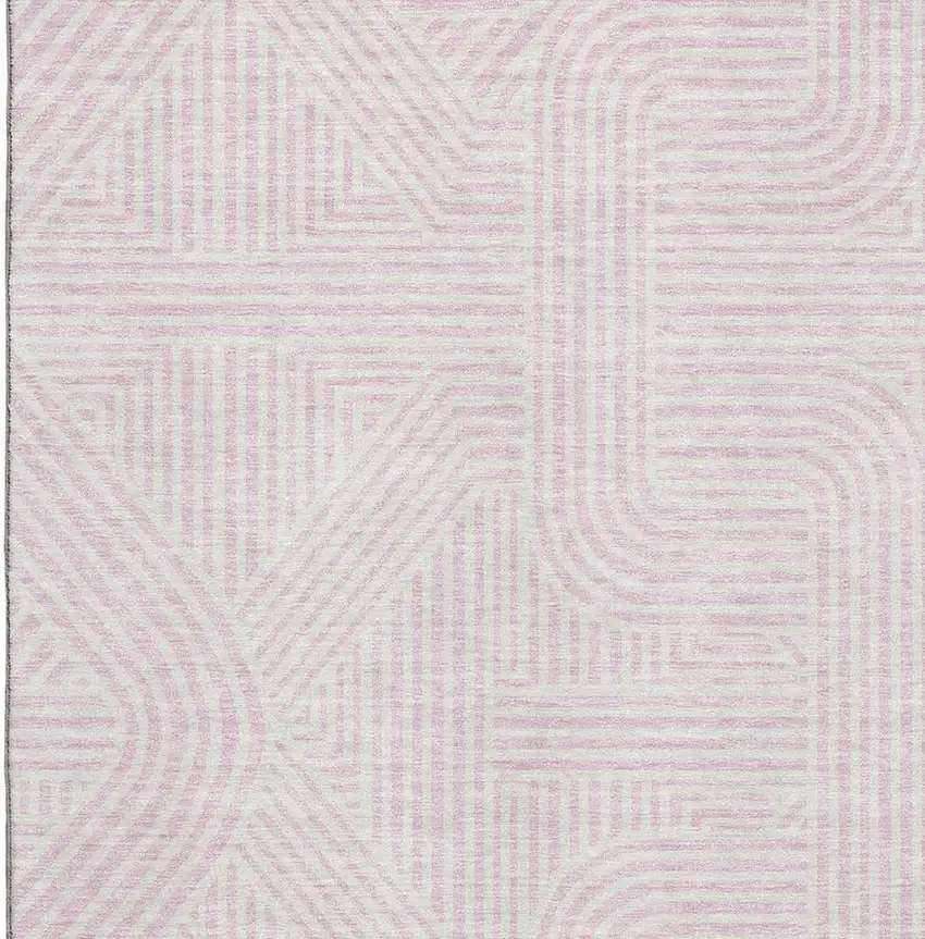 Pink And Ivory Abstract Geometric Washable Area Rug With UV Protection Photo 2