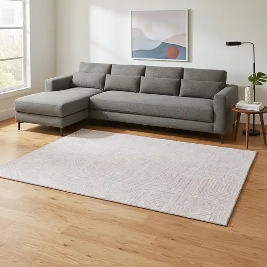 Pink And Ivory Abstract Geometric Washable Area Rug With UV Protection Photo 2