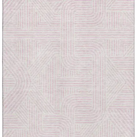 Pink And Ivory Abstract Geometric Washable Area Rug With UV Protection Photo 3