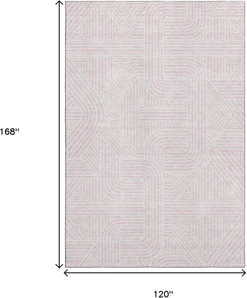 Pink And Ivory Abstract Geometric Washable Area Rug With UV Protection Photo 3