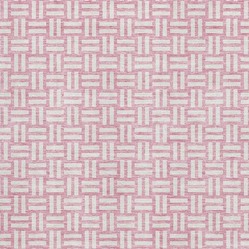 Pink And Ivory Abstract Geometric Washable Area Rug With UV Protection Photo 2