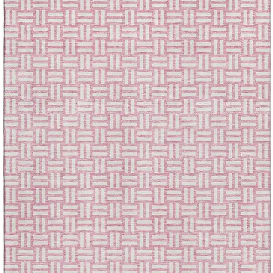 Pink And Ivory Abstract Geometric Washable Area Rug With UV Protection Photo 3