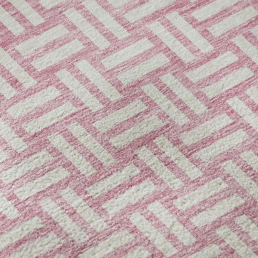 Pink And Ivory Abstract Geometric Washable Area Rug With UV Protection Photo 9