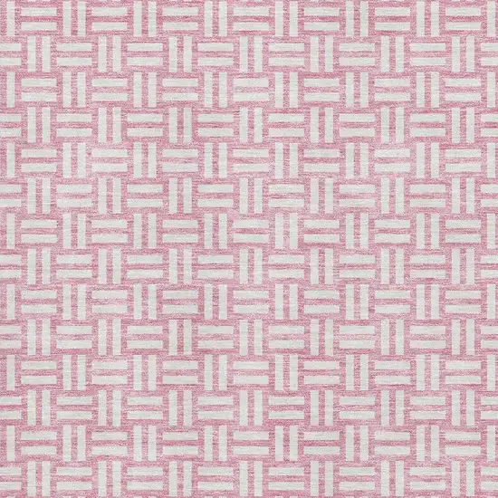 Pink And Ivory Abstract Geometric Washable Area Rug With UV Protection Photo 2