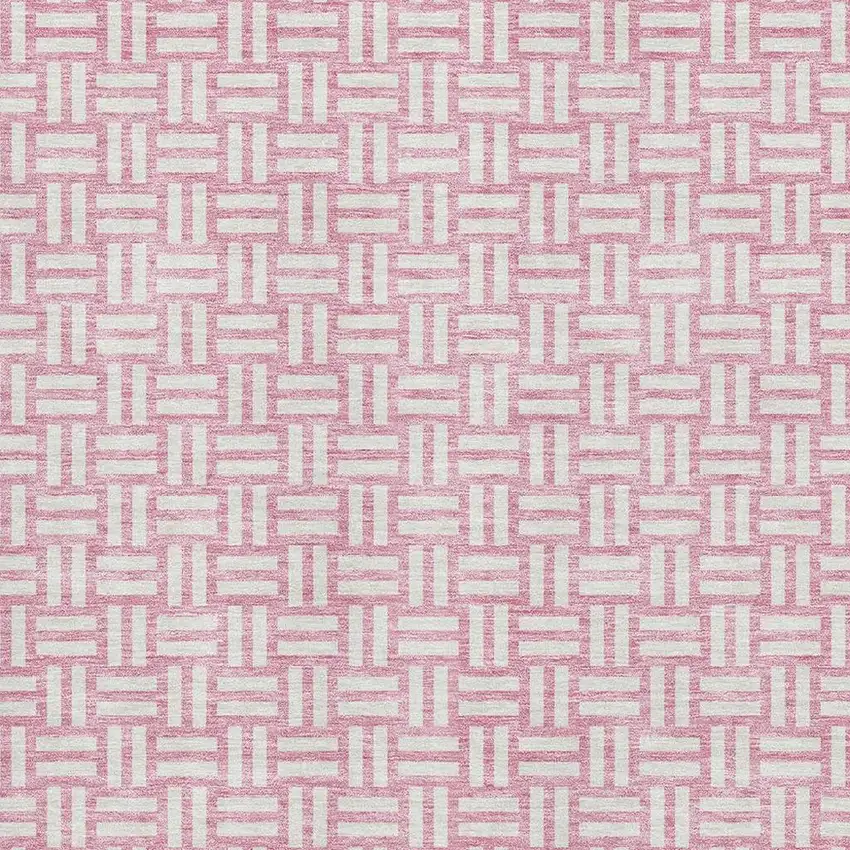 Pink And Ivory Abstract Geometric Washable Area Rug With UV Protection Photo 2