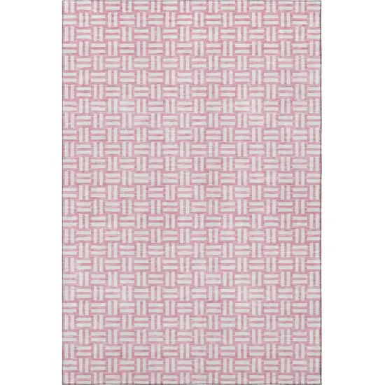 Pink And Ivory Abstract Geometric Washable Area Rug With UV Protection Photo 3