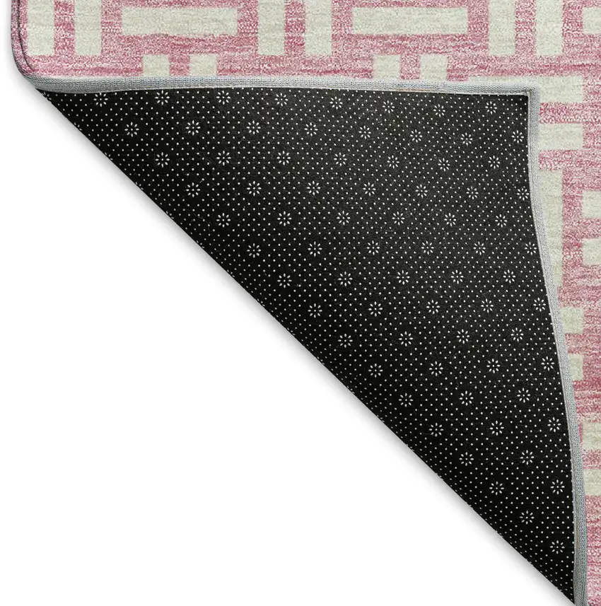 Pink And Ivory Abstract Geometric Washable Area Rug With UV Protection Photo 6
